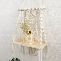 Handmade Macrame Wall Hanging Shelf Planter in Off White by Knots Interior