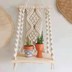 Handmade Macrame Wall Hanging Shelf Planter in Off White by Knots Interior