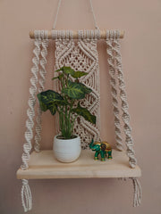 Handmade Macrame Wall Hanging Shelf Planter in Off White by Knots Interior