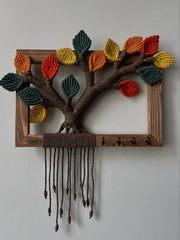 Macrame Teak Wood Leaf Frame Key Holder