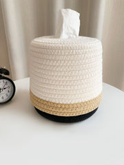 Handwoven round tissue box cover