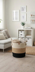 Handwoven Jute Cotton Rope Laundry and Storage Basket