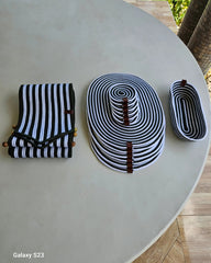 Handmade Table Mat Set White and Black
